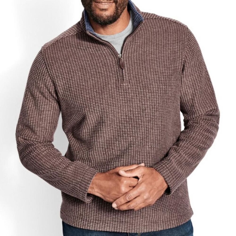Johnston & Murphy Waffle Quarter Zip in Brown Size XL